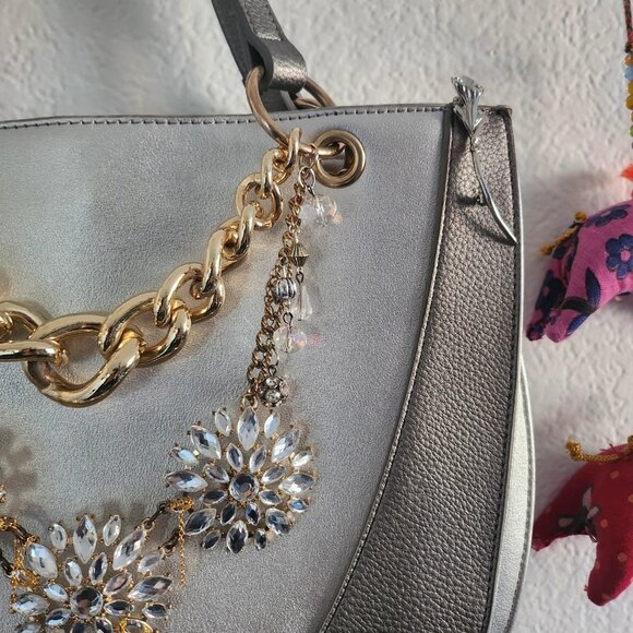 Gorgeous Silver Upcycled Purse w/Charms - Picture 3 of 9